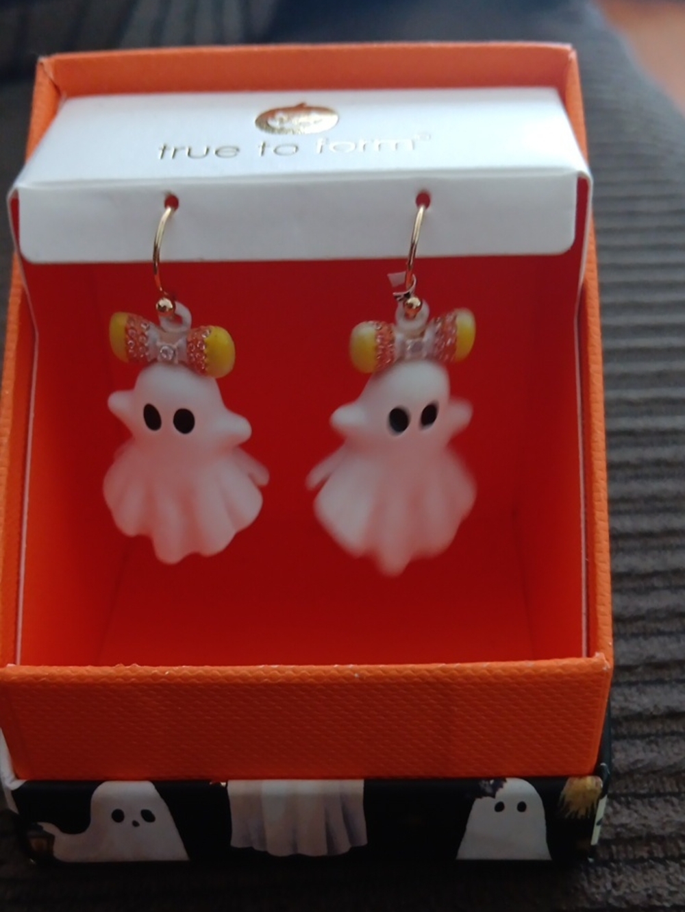 Cute White Ghost Dangle Earrings with Yellow Bow